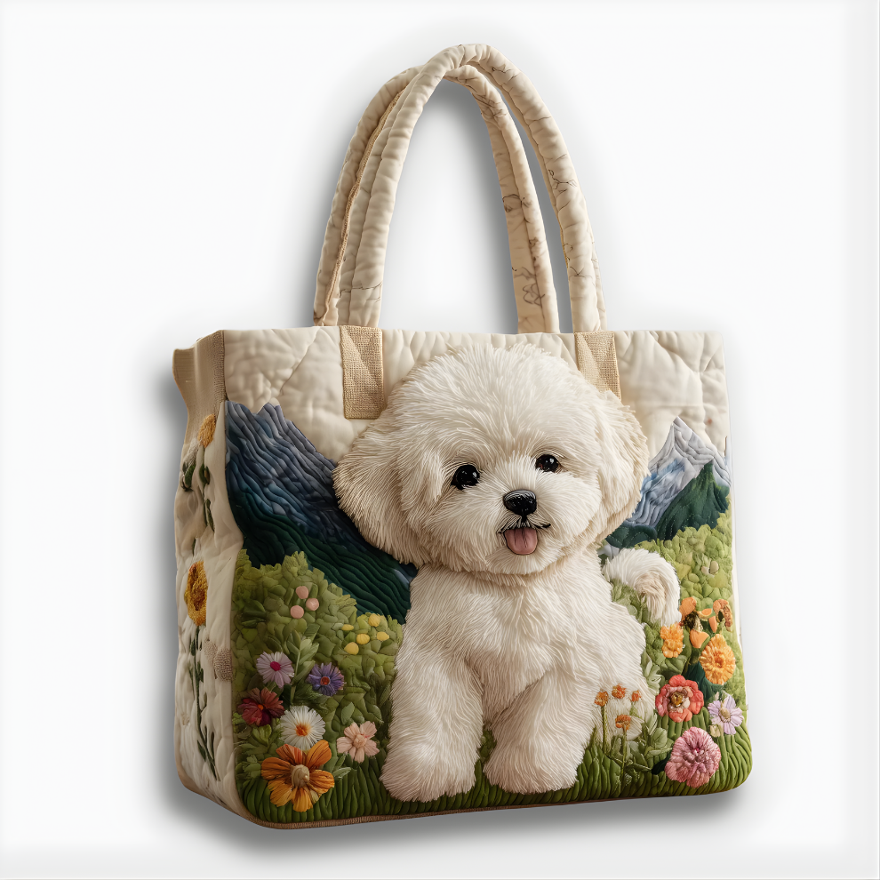 White Puppy Quilted Tote