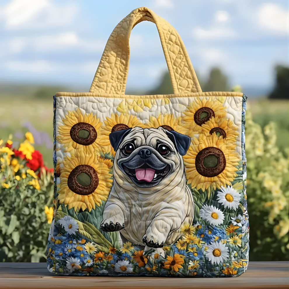 Happy Pug Sunflower Tote