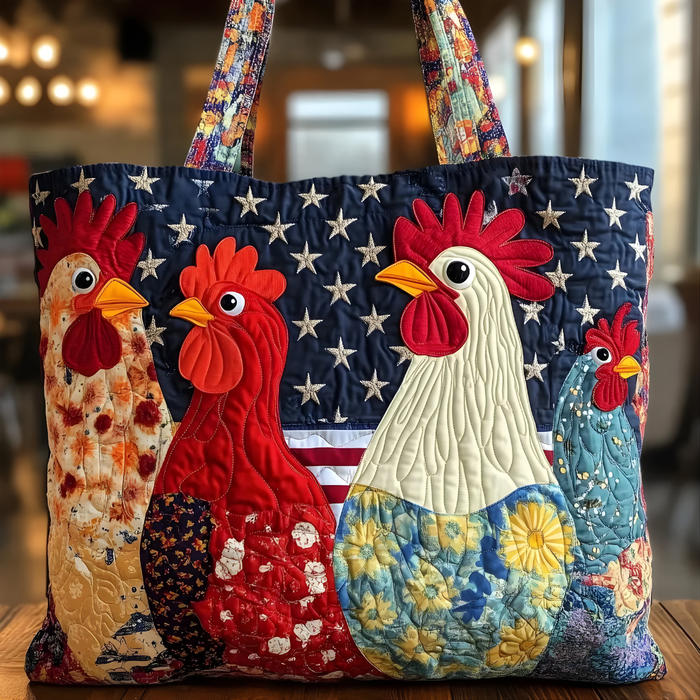 Rooster Parade Quilted Tote