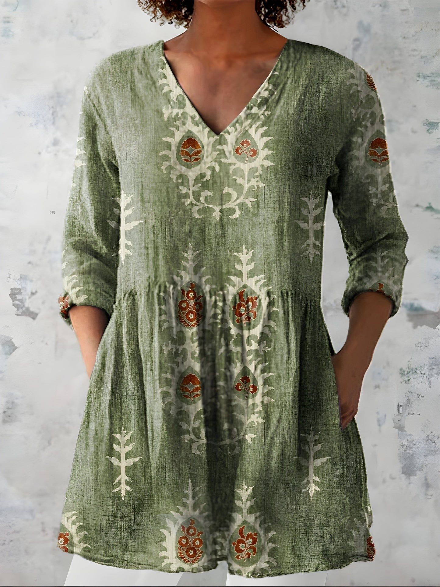Everly V-Neck Long Blouse