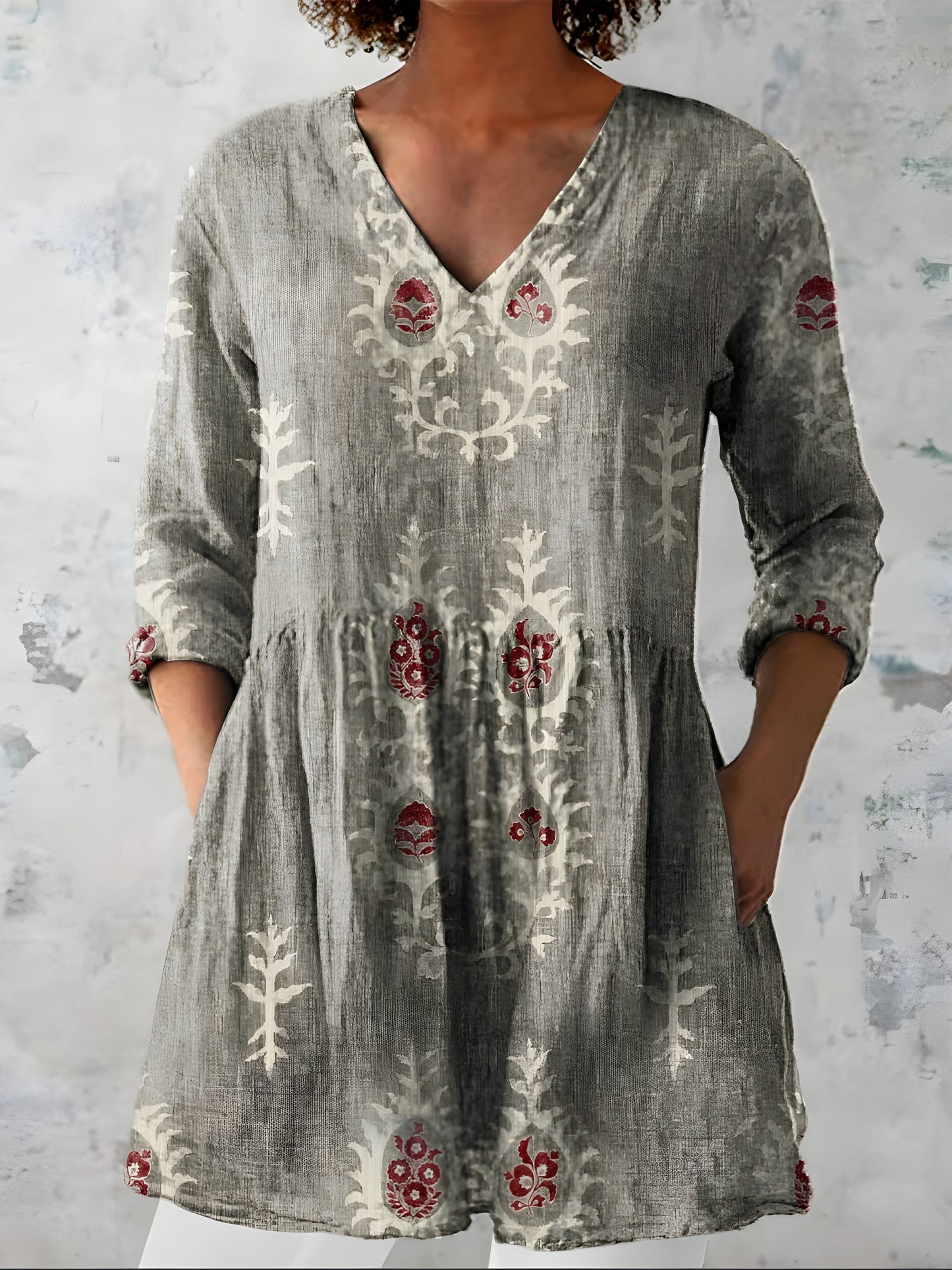 Everly V-Neck Long Blouse