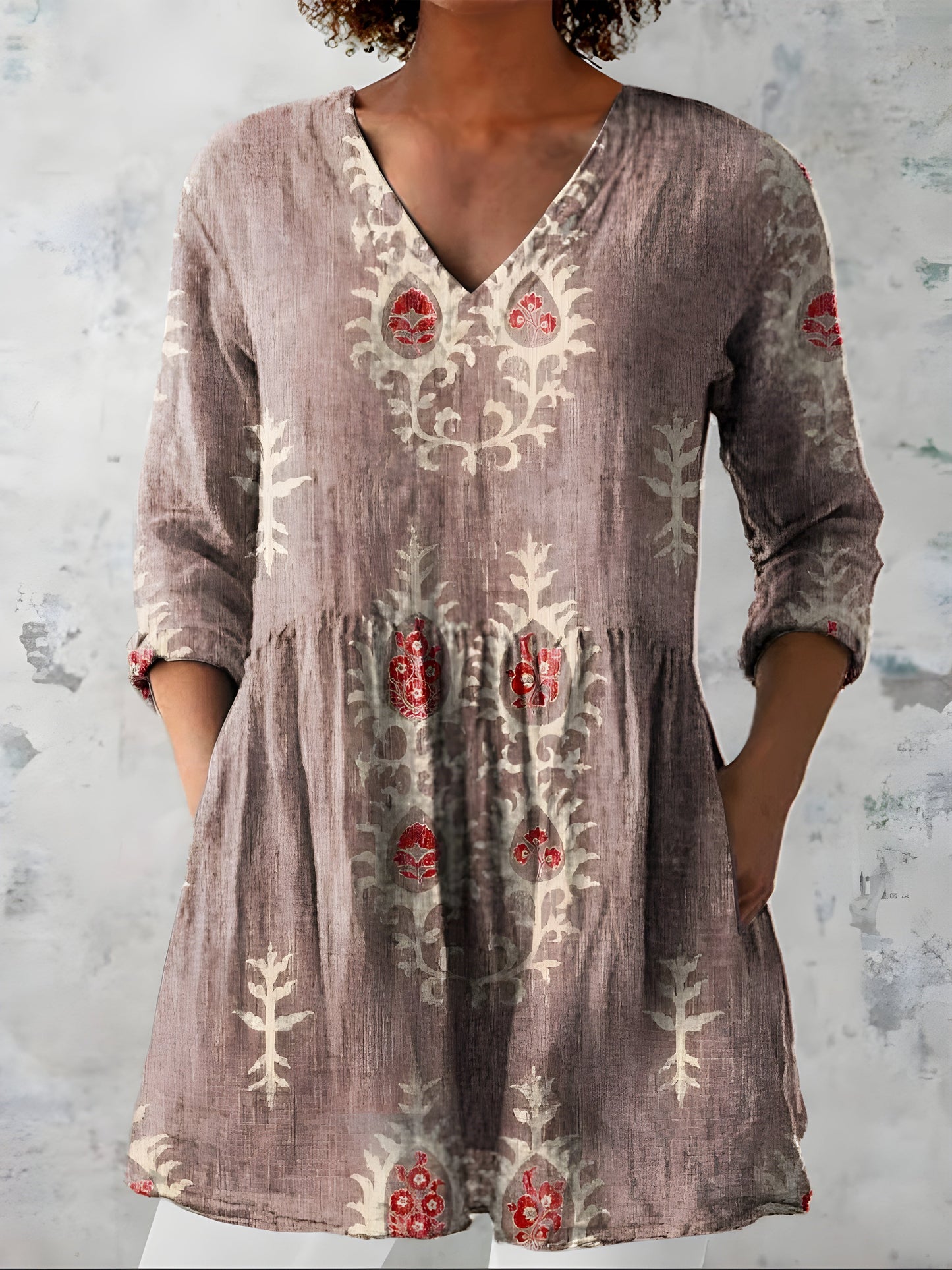 Everly V-Neck Long Blouse