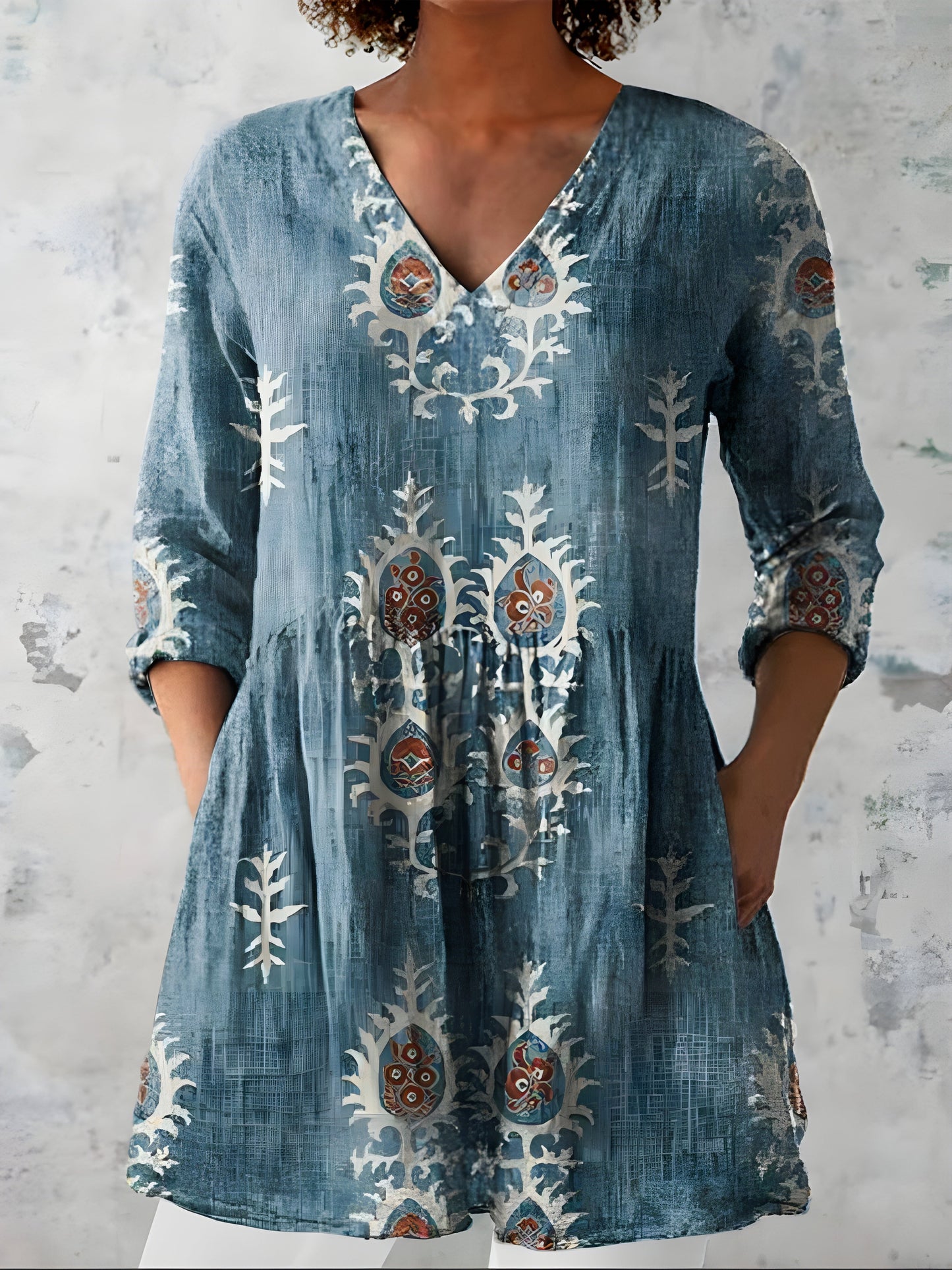 Everly V-Neck Long Blouse