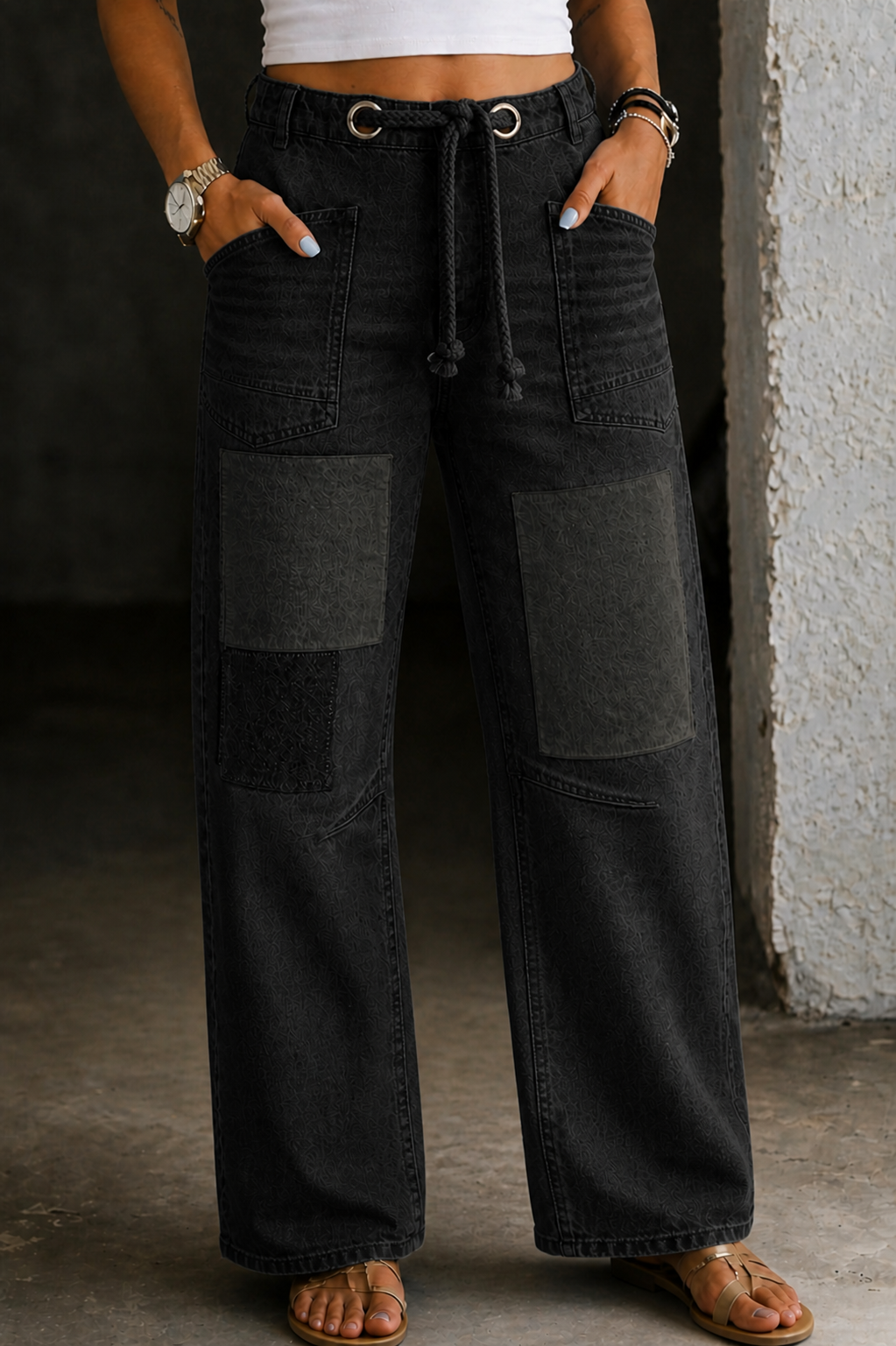 Yaretzi Patchwork Drawstring Jeans