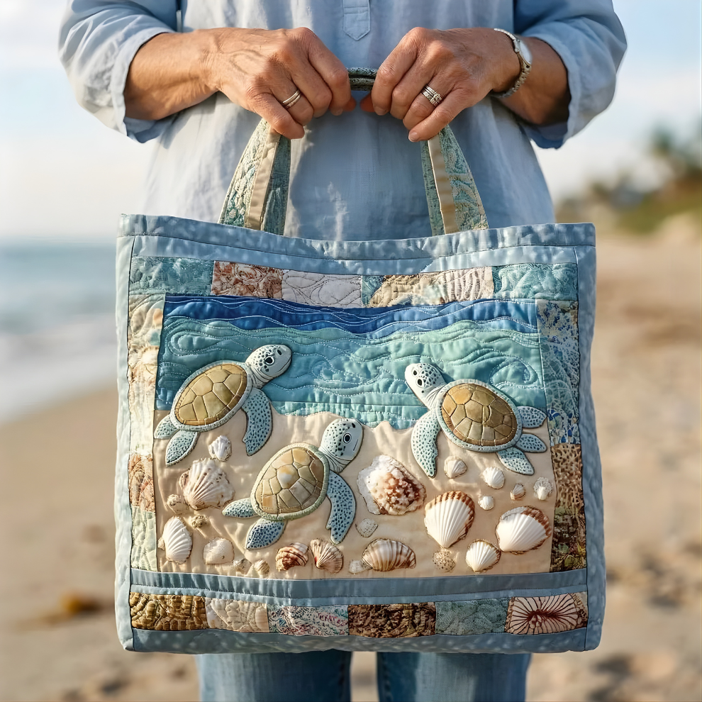 Coastal Sea Turtle Quilted Tote