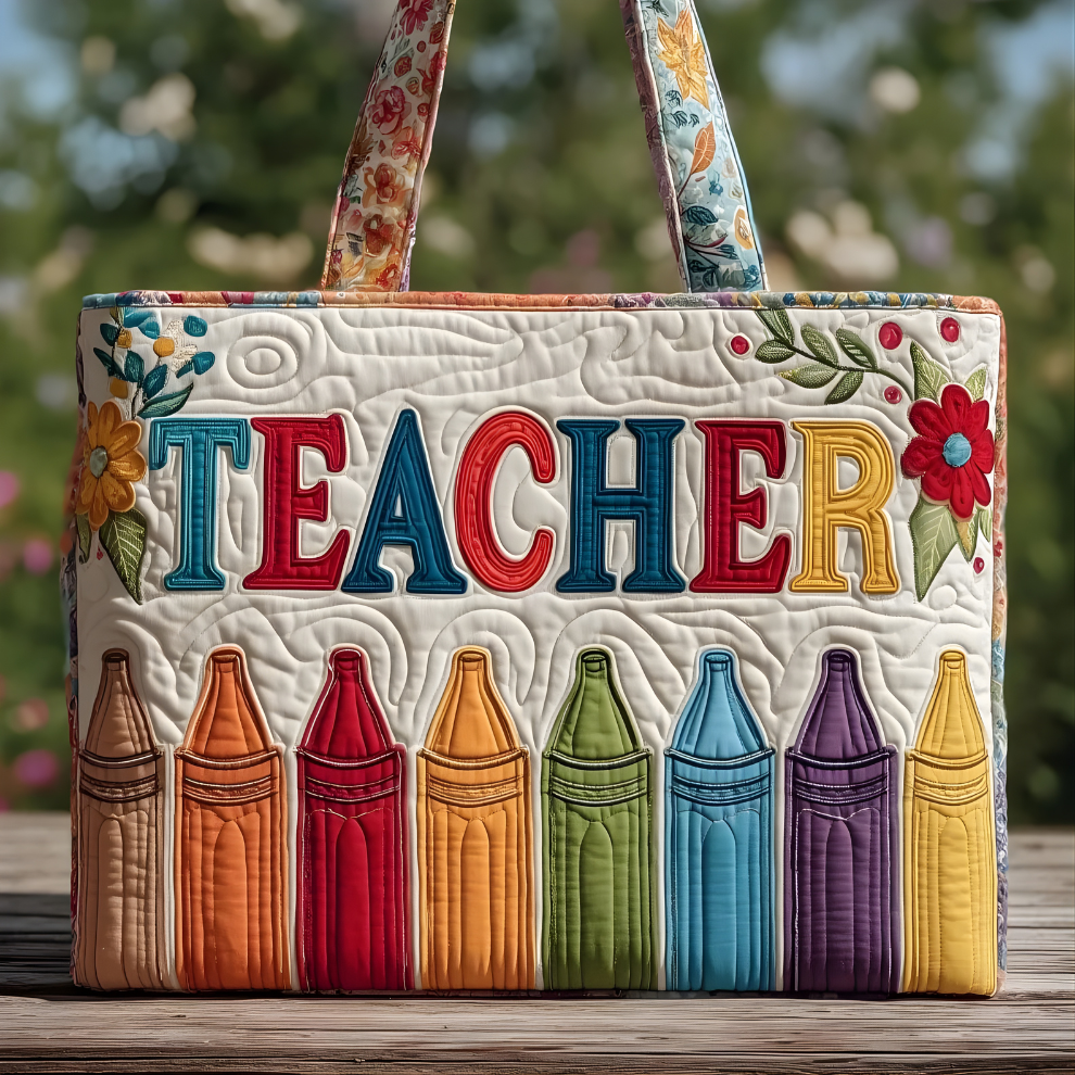 Teacher Crayon Quilted Tote