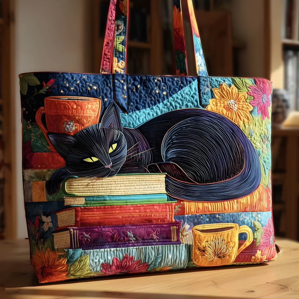 Black Cat Quilted Tote