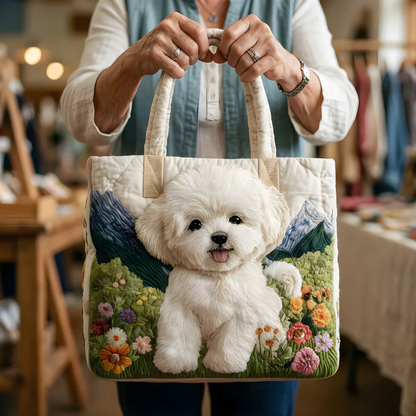 White Puppy Quilted Tote