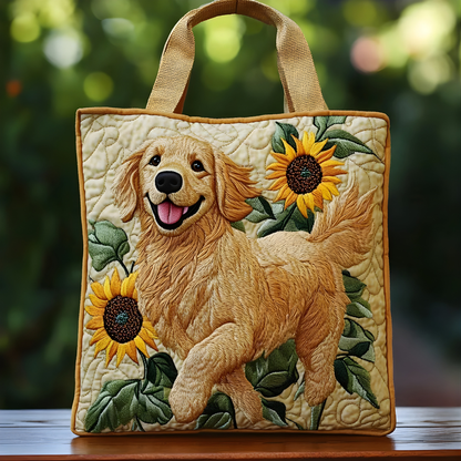 Golden Retriever Sunflower Quilted Tote