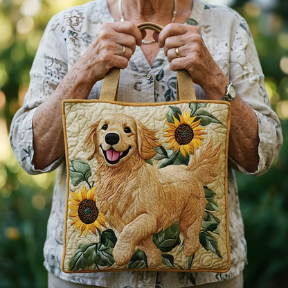 Golden Retriever Sunflower Quilted Tote