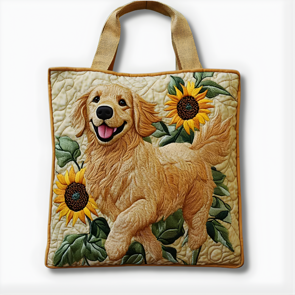 Golden Retriever Sunflower Quilted Tote