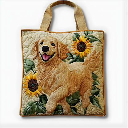 Golden Retriever Sunflower Quilted Tote