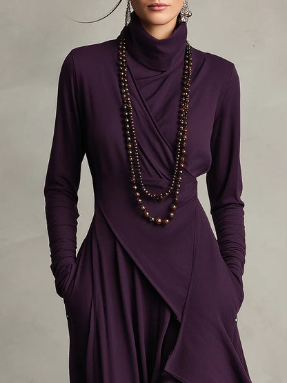 Arielle Vintage Asymmetrical Turtleneck Dress