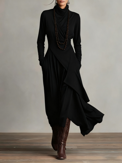 Arielle Vintage Asymmetrical Turtleneck Dress