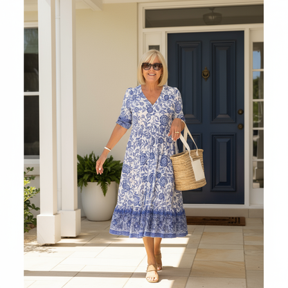 Danna™ Elegant Floral Dress with V-Neck