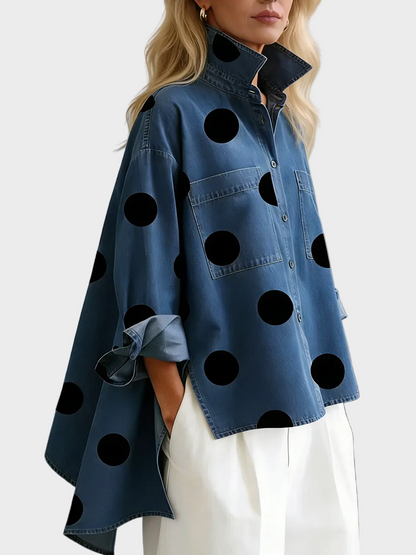 Pollie™ Artistic Polka Dot Denim Top
